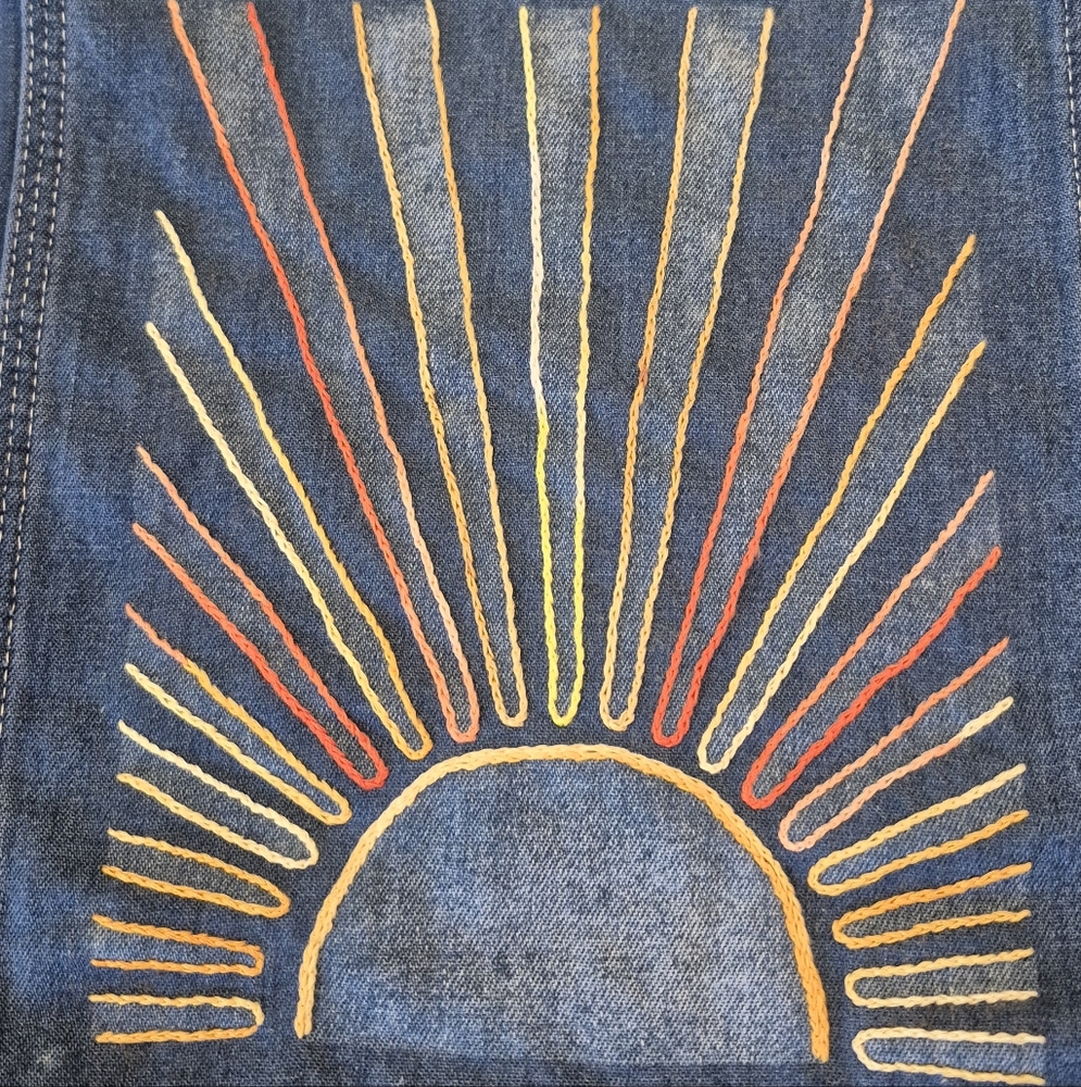 Embroidered Denim Overalls with Floral and Mushroom Design - Picture 4 of 5